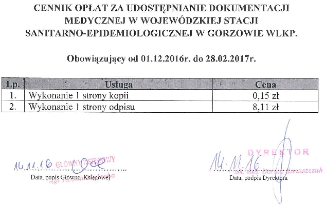 Cennik usłg