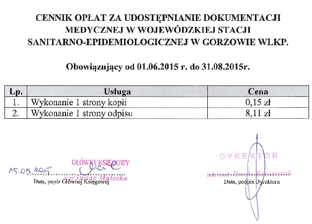 Cennik usług medycznych WSSE